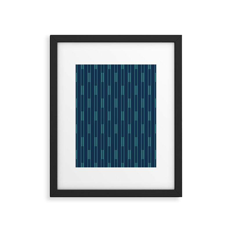 Minimalist Geo Chain Vertical  Block Stripe Pattern in Teal and Navy Blue Framed Art Print Gallery Image 6