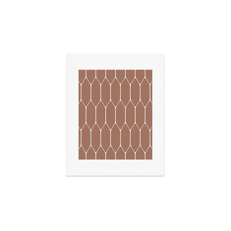 Minimalist Geometric Long Honeycomb Mocha Brown Pattern Art Print Gallery Image 1