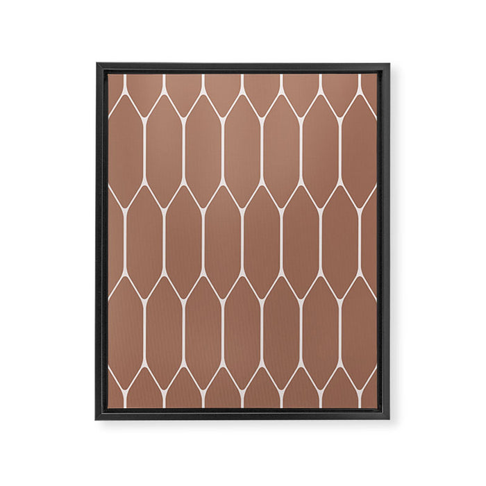 Minimalist Geometric Long Honeycomb Mocha Brown Pattern Framed Canvas Print Gallery Image 1