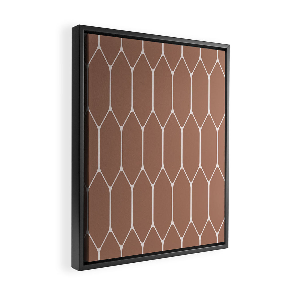 Minimalist Geometric Long Honeycomb Mocha Brown Pattern Framed Canvas Print Gallery Image 2