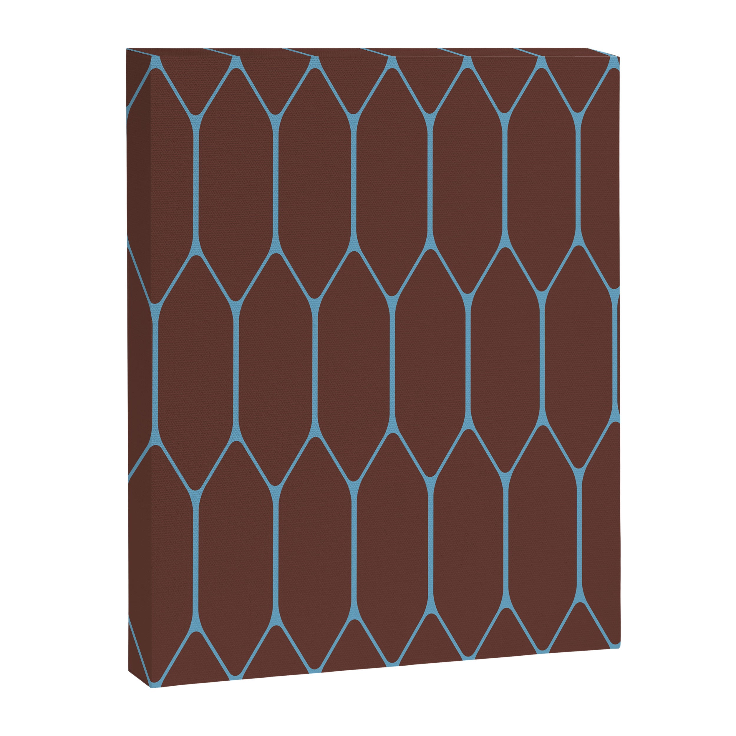 Minimalist Geometric Long Honeycomb Pattern in Dark Brown and Light Blue Canvas Print Gallery Image 8