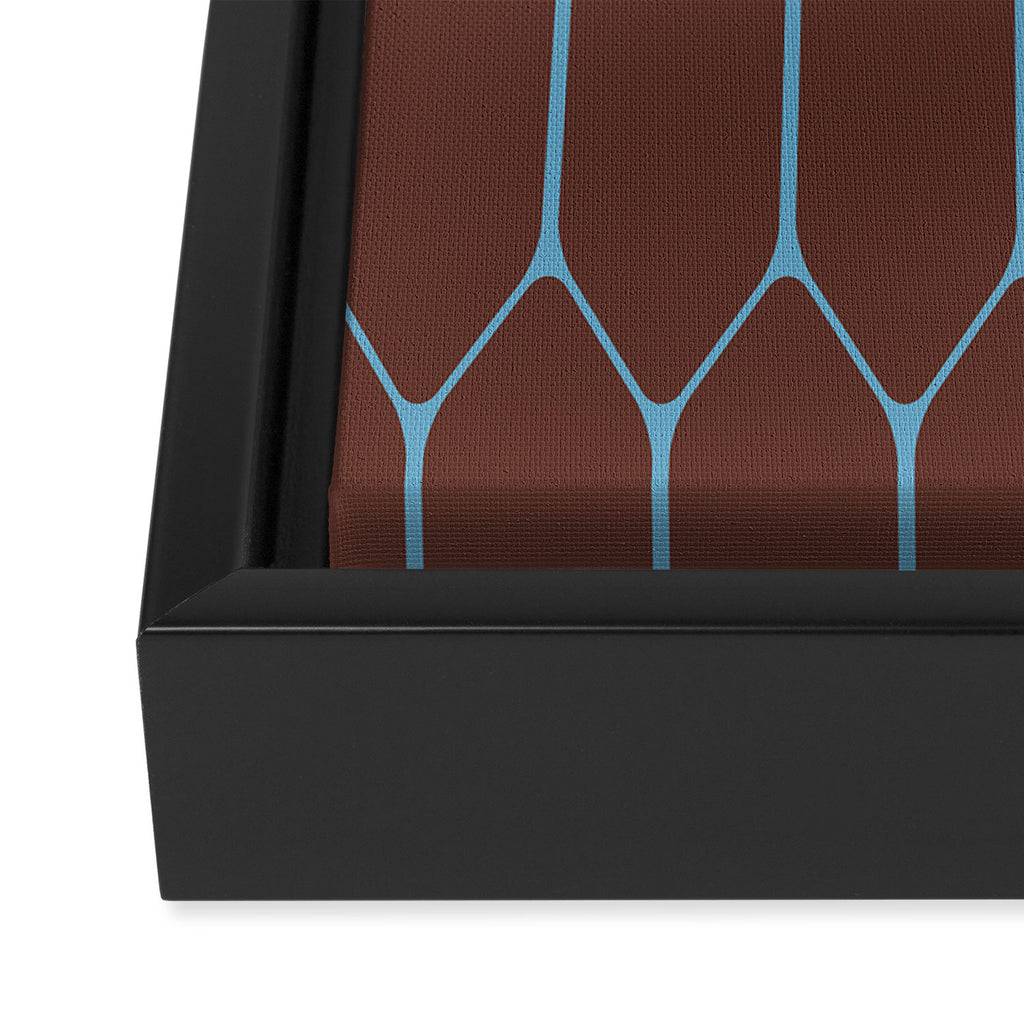 Minimalist Geometric Long Honeycomb Pattern in Dark Brown and Light Blue Framed Canvas Print Gallery Image 3