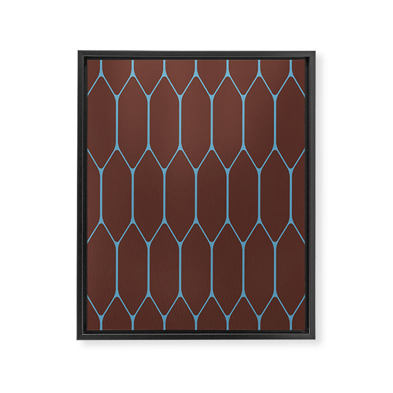 Minimalist Geometric Long Honeycomb Pattern in Dark Brown and Light Blue Framed Canvas Print Gallery Image 8
