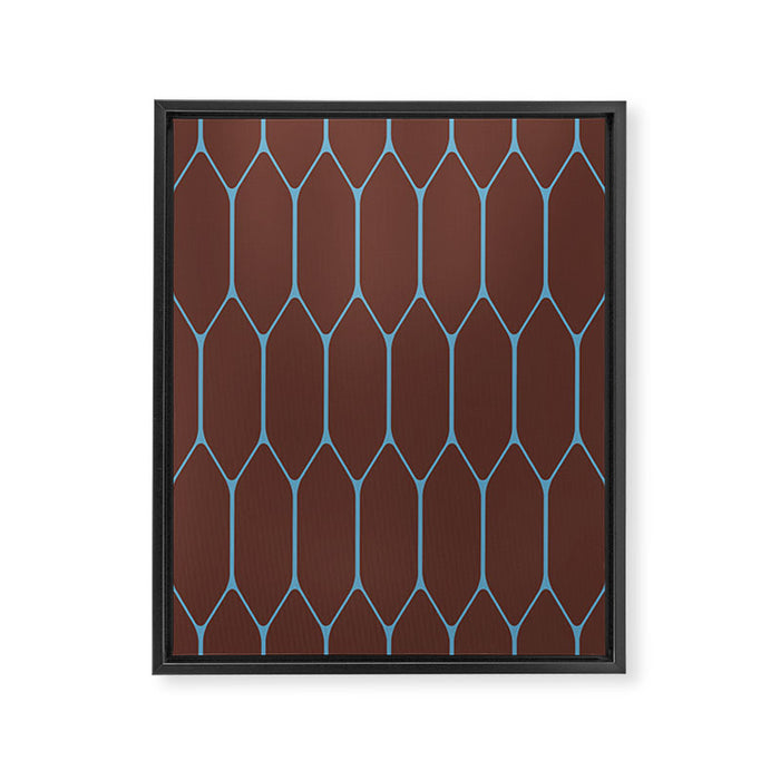 Minimalist Geometric Long Honeycomb Pattern in Dark Brown and Light Blue Framed Canvas Print Gallery Image 1