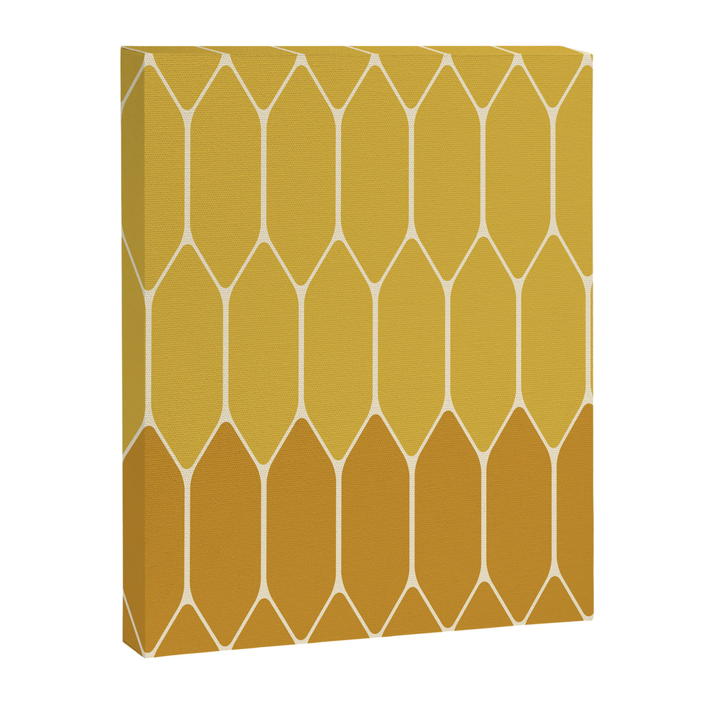 Minimalist Geometric Long Honeycomb Two-Toned Pattern in Light and Dark Mustard Canvas Print Gallery Image 8