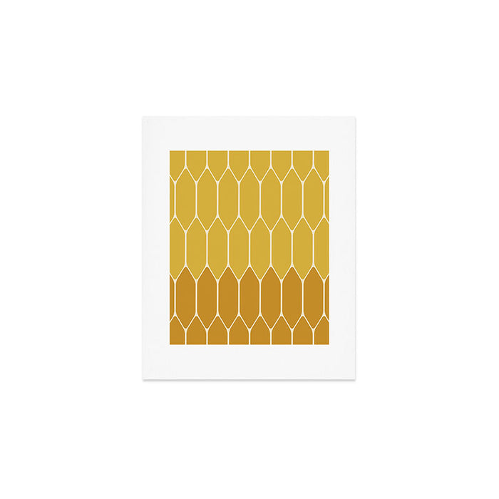 Minimalist Geometric Long Honeycomb Two-Toned Pattern in Light and Dark Mustard Art Print Gallery Image 1