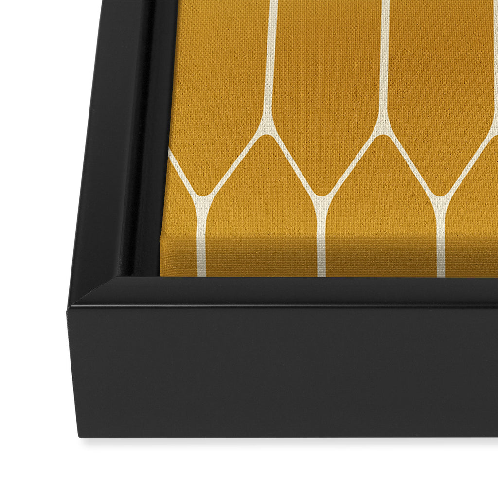 Minimalist Geometric Long Honeycomb Two-Toned Pattern in Light and Dark Mustard Framed Canvas Print Gallery Image 3