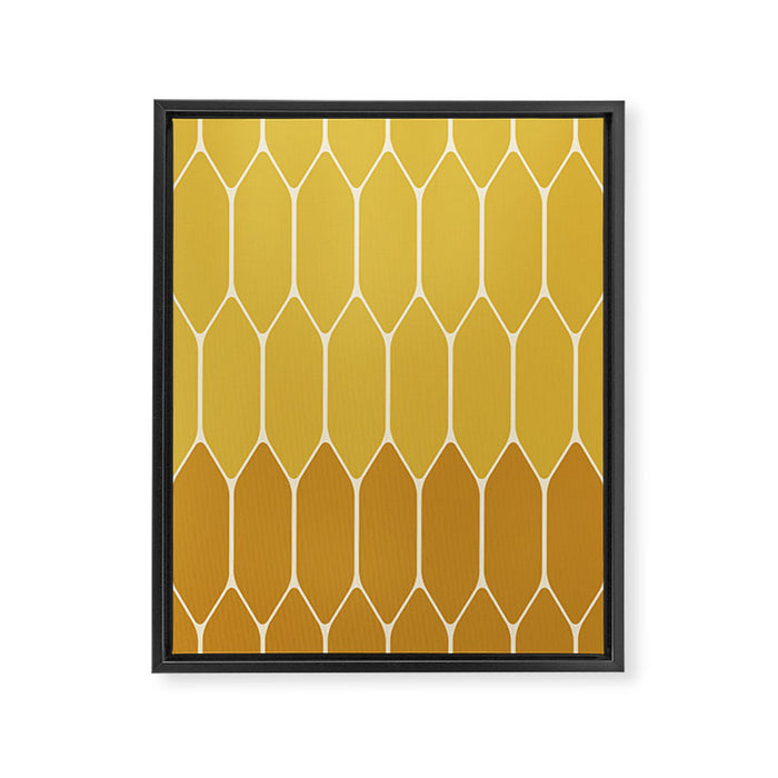 Minimalist Geometric Long Honeycomb Two-Toned Pattern in Light and Dark Mustard Framed Canvas Print Gallery Image 1