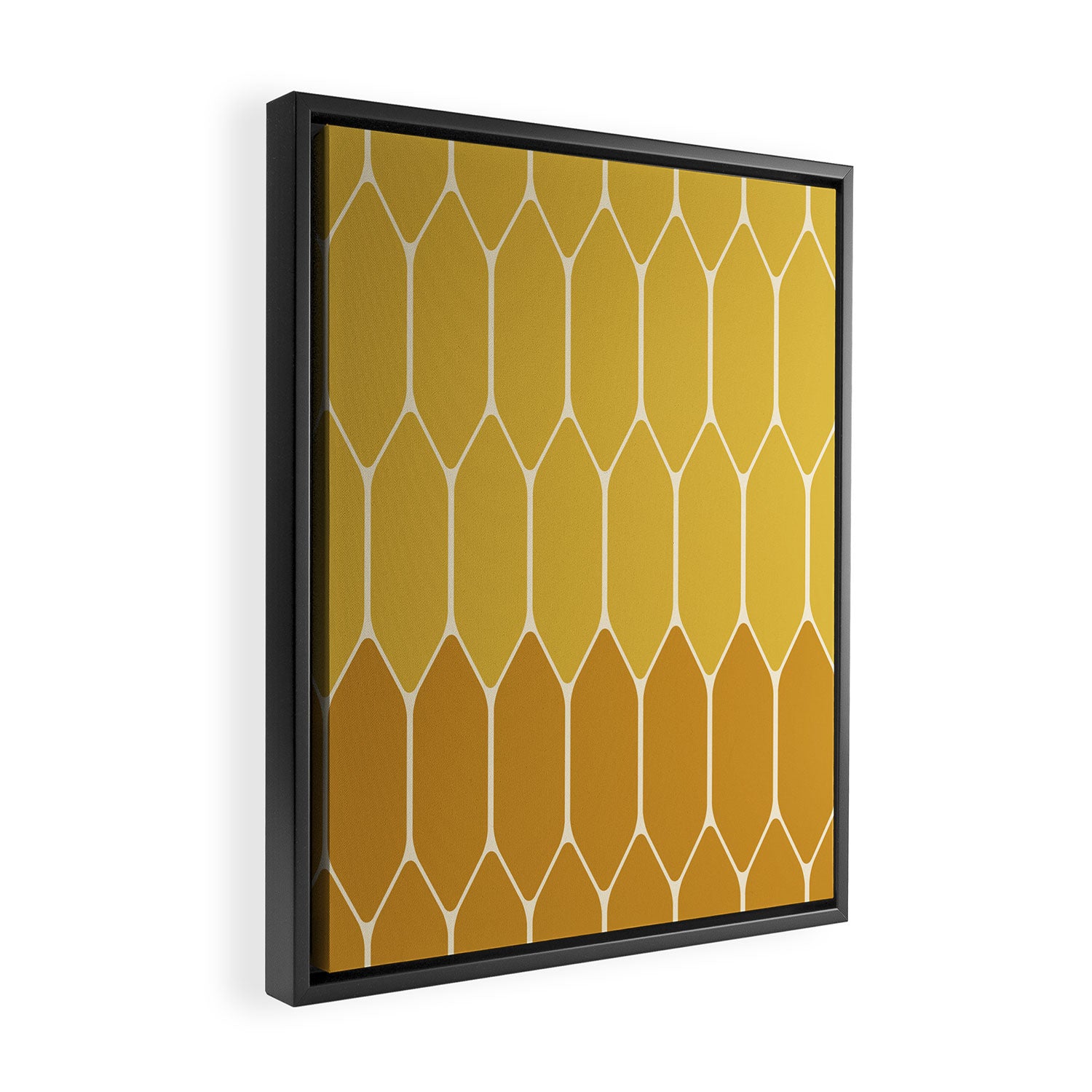 Minimalist Geometric Long Honeycomb Two-Toned Pattern in Light and Dark Mustard Framed Canvas Print Gallery Image 2