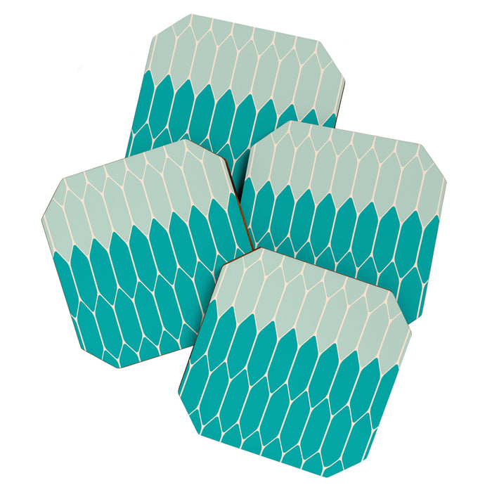 Minimalist Geometric Long Honeycomb Two-Toned Pattern in Turquoise Aqua Teal Coaster Gallery Image 1