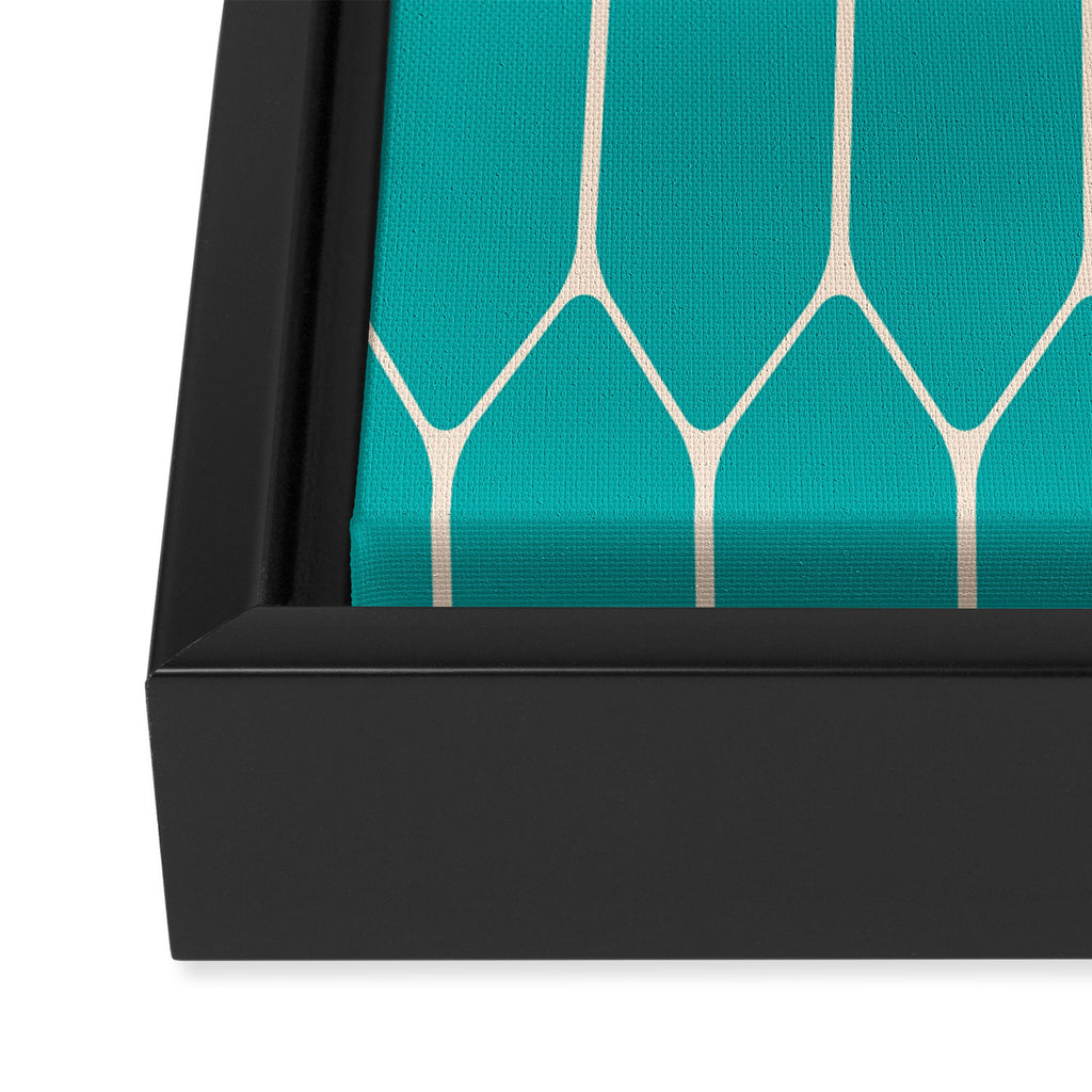 Minimalist Geometric Long Honeycomb Two-Toned Pattern in Turquoise Aqua Teal Framed Canvas Print Gallery Image 3
