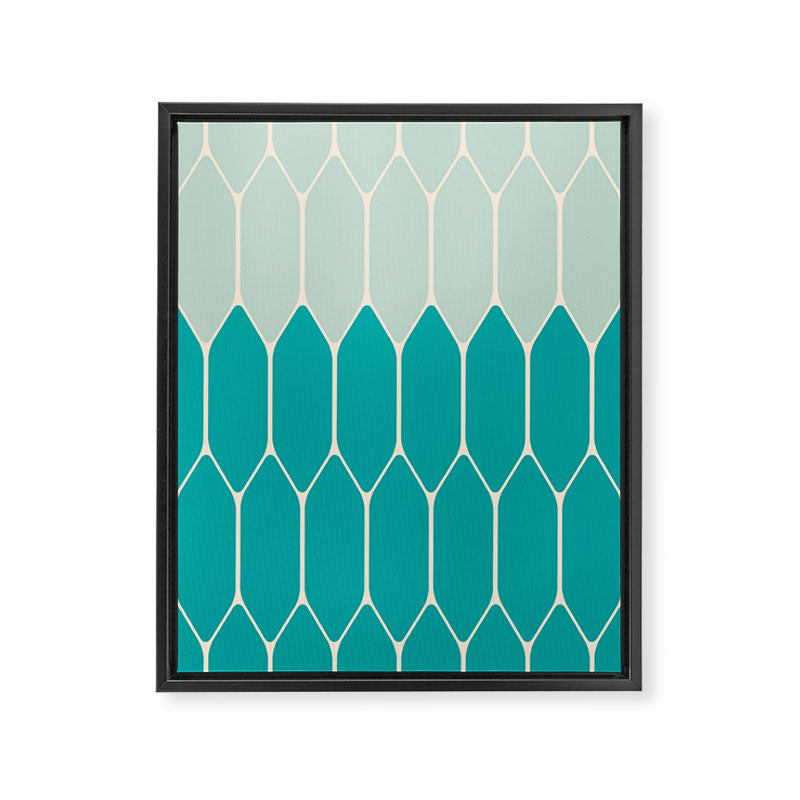 Minimalist Geometric Long Honeycomb Two-Toned Pattern in Turquoise Aqua Teal Framed Canvas Print Gallery Image 8