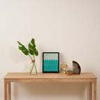 Minimalist Geometric Long Honeycomb Two-Toned Pattern in Turquoise Aqua Teal Framed Canvas Print Gallery Image 4