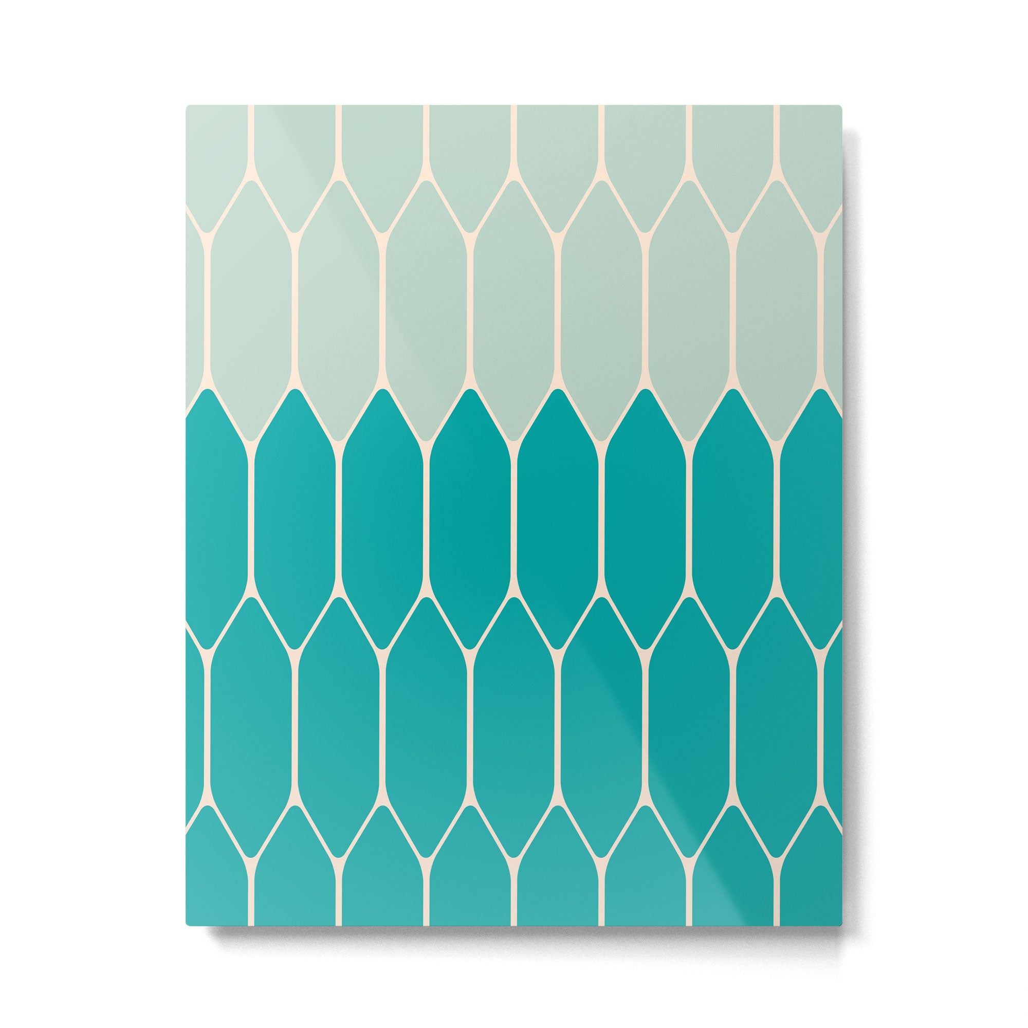 Minimalist Geometric Long Honeycomb Two-Toned Pattern in Turquoise Aqua Teal Metal Print Gallery Image 6