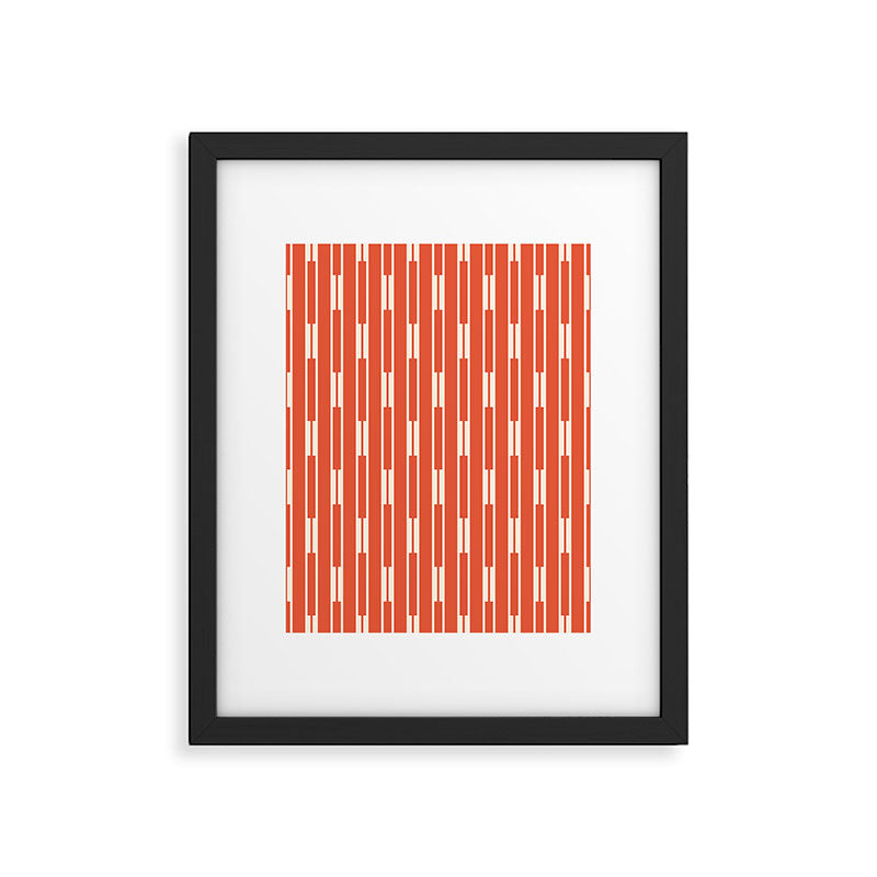 Minimalist Geometric Striped Geo Chain Vertical Pattern in Orange and Cream Framed Art Print Gallery Image 6