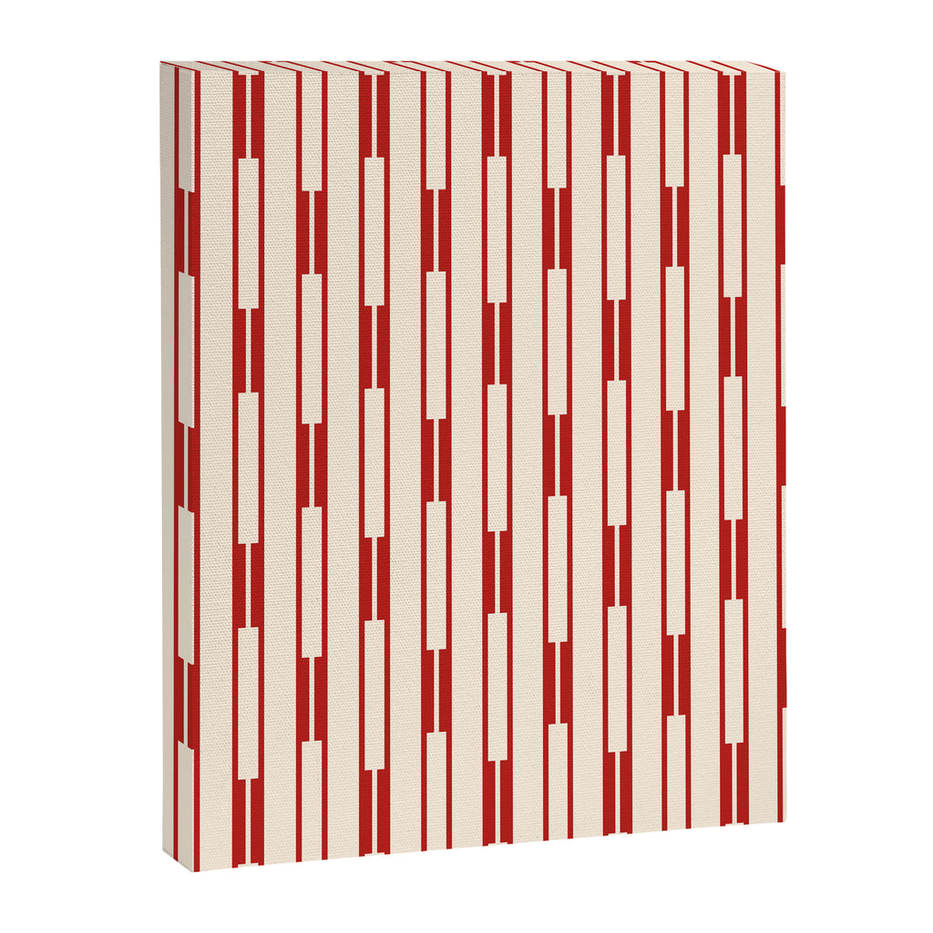 Minimalist Geometric Striped Geo Chain Vertical Pattern in Red and Cream Canvas Print Gallery Image 8