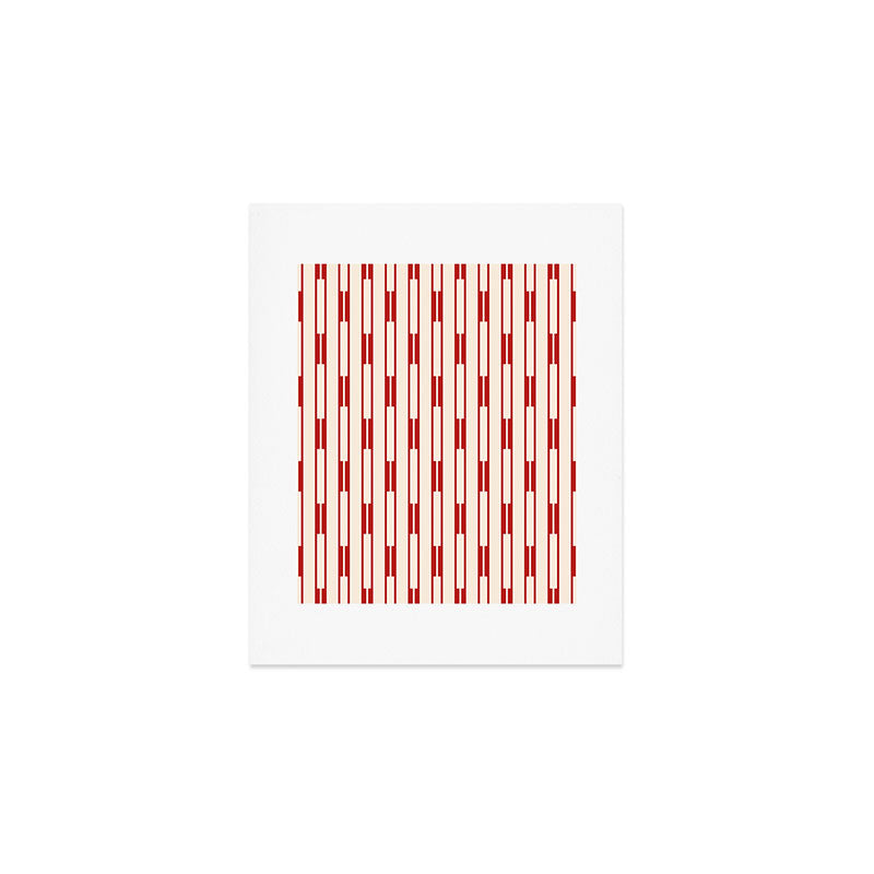 Minimalist Geometric Striped Geo Chain Vertical Pattern in Red and Cream Art Print Gallery Image 1