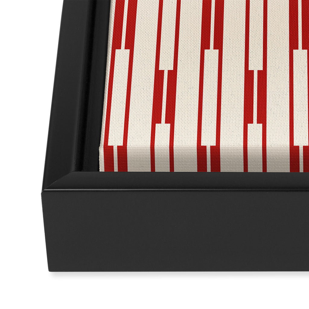 Minimalist Geometric Striped Geo Chain Vertical Pattern in Red and Cream Framed Canvas Print Gallery Image 3