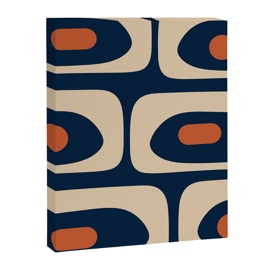 Minimalist Mid Century Modern Retro Piquet Pattern in Mid Mod Navy Blue Spiced Orange Beige Canvas Print Gallery Image 8