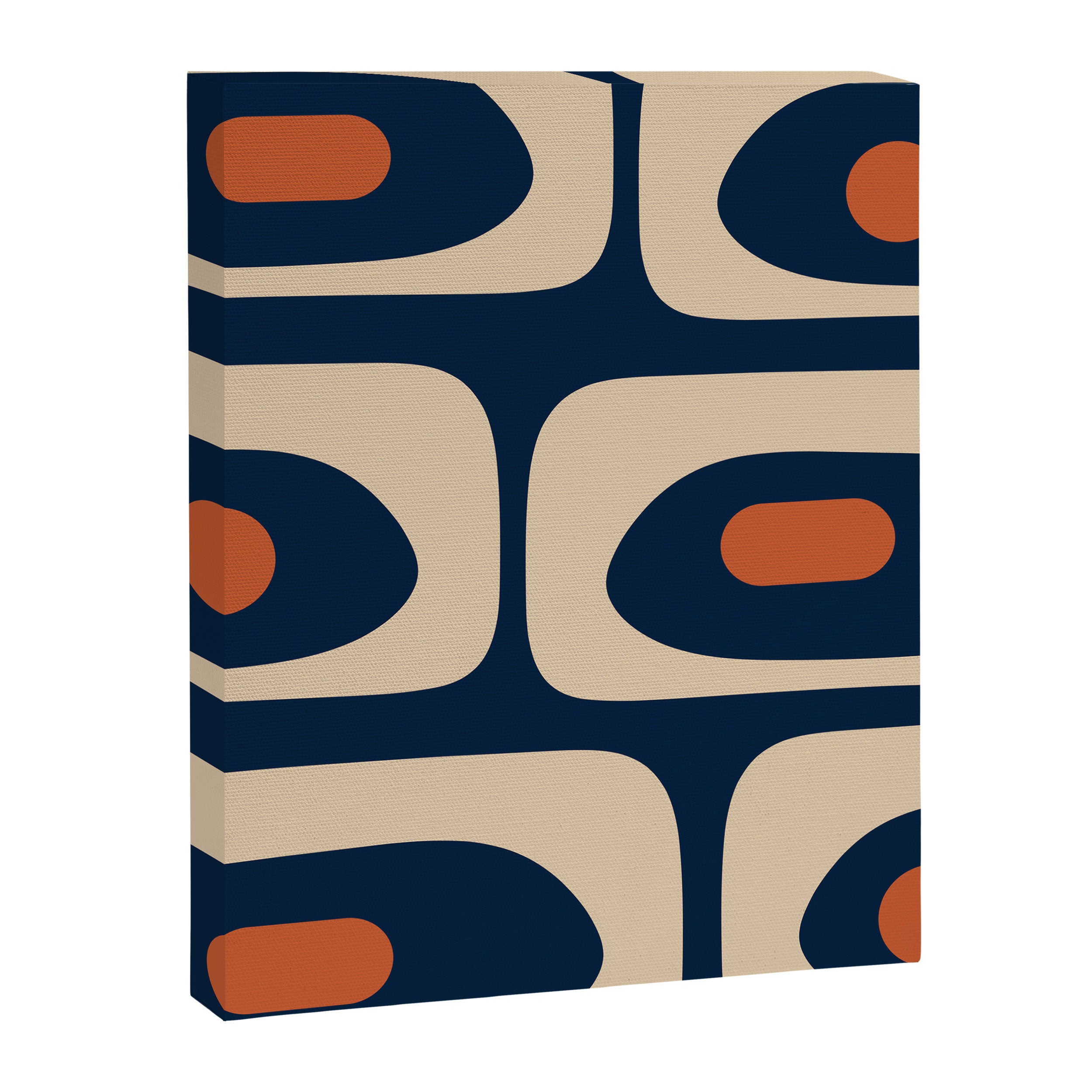 Minimalist Mid Century Modern Retro Piquet Pattern in Mid Mod Navy Blue Spiced Orange Beige Canvas Print Gallery Image 8