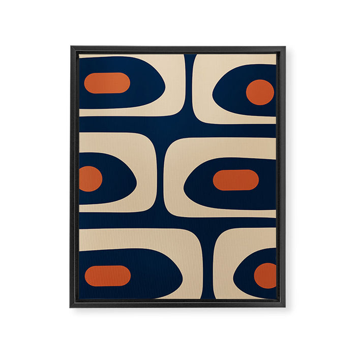 Minimalist Mid Century Modern Retro Piquet Pattern in Mid Mod Navy Blue Spiced Orange Beige Framed Canvas Print Gallery Image 1