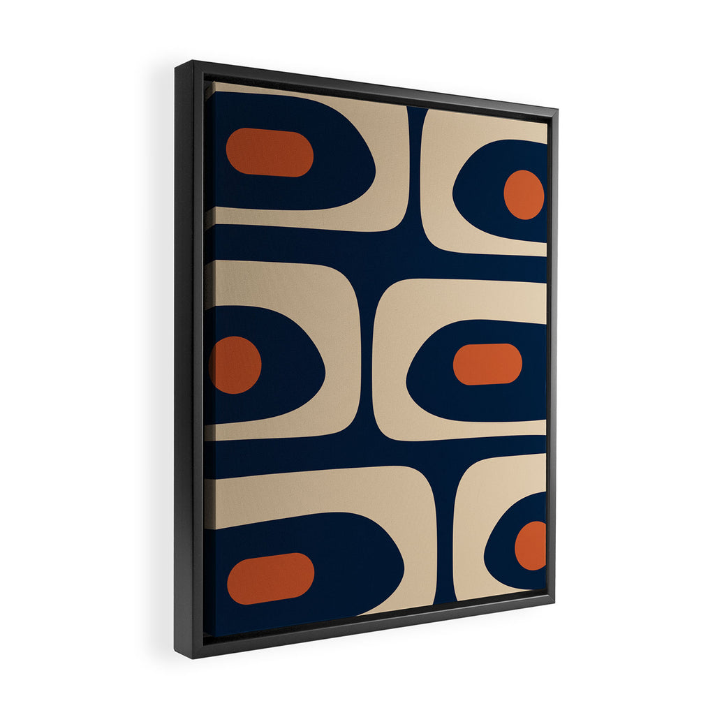 Minimalist Mid Century Modern Retro Piquet Pattern in Mid Mod Navy Blue Spiced Orange Beige Framed Canvas Print Gallery Image 2
