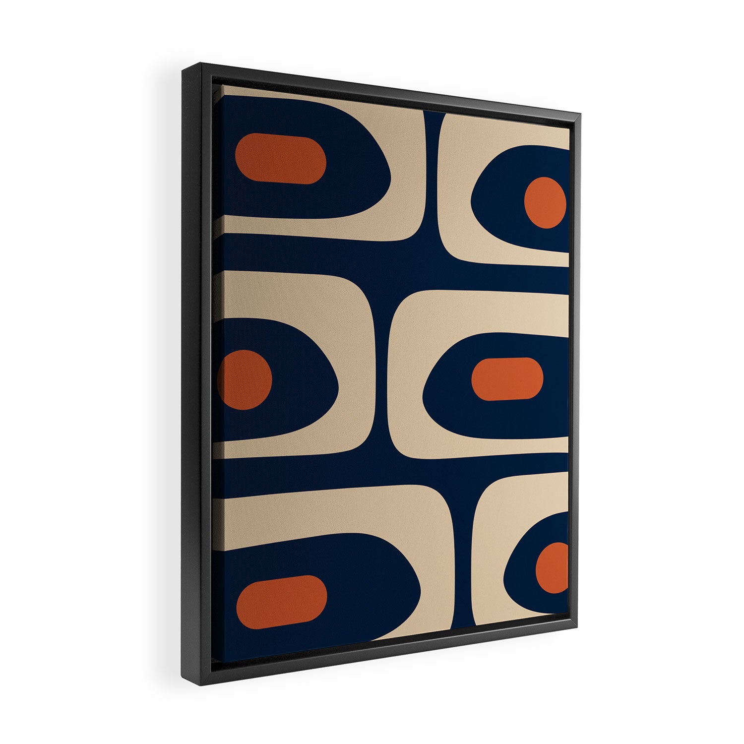 Minimalist Mid Century Modern Retro Piquet Pattern in Mid Mod Navy Blue Spiced Orange Beige Framed Canvas Print Gallery Image 2