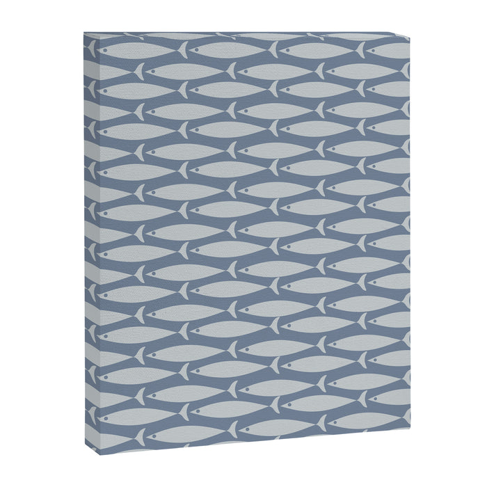 Minimalist Mid Century Modern Scandi Fish Pattern in Slate Blue Canvas Print Gallery Image 1