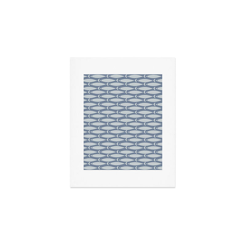 Minimalist Mid Century Modern Scandi Fish Pattern in Slate Blue Art Print Gallery Image 1