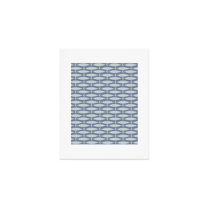 Minimalist Mid Century Modern Scandi Fish Pattern in Slate Blue Art Print Gallery Image 1