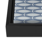 Minimalist Mid Century Modern Scandi Fish Pattern in Slate Blue Framed Canvas Print Gallery Image 3