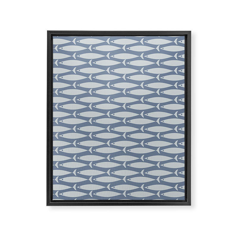 Minimalist Mid Century Modern Scandi Fish Pattern in Slate Blue Framed Canvas Print Gallery Image 8