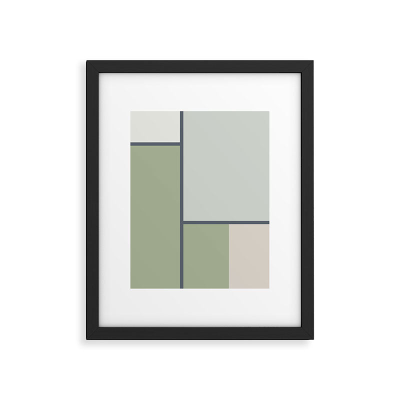 Minimalist Modern Color Block Abstract in Sage Green, Light Silver Gray, and Beige Framed Art Print Gallery Image 6