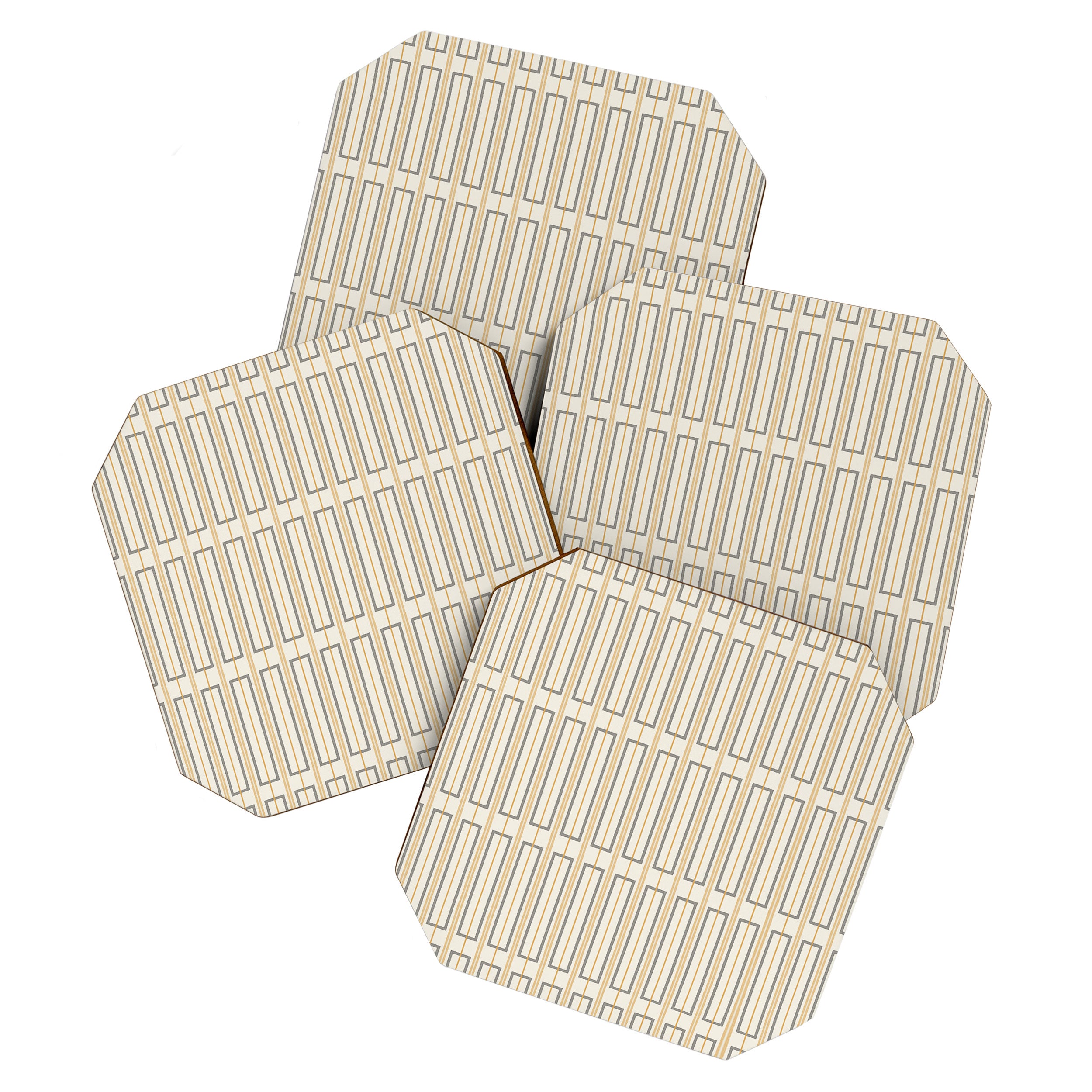 Minimalist Scandi Geometric Geo Box Striped Pattern in Cream Mustard Gold Charcoal Coaster Gallery Image 1