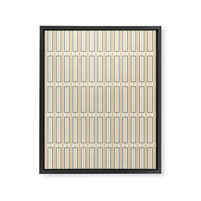 Minimalist Scandi Geometric Geo Box Striped Pattern in Cream Mustard Gold Charcoal Framed Canvas Print Gallery Image 1