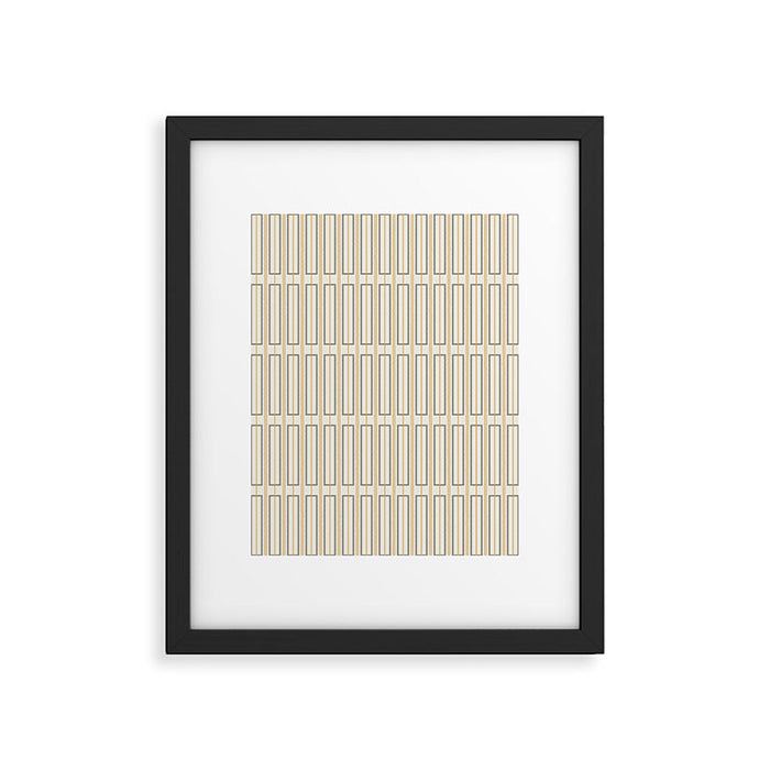 Minimalist Scandi Geometric Geo Box Striped Pattern in Cream Mustard Gold Charcoal Framed Art Print Gallery Image 1