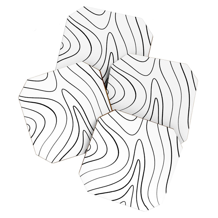 Minimalist Topographical Abstract in Black and White Coaster Gallery Image 1