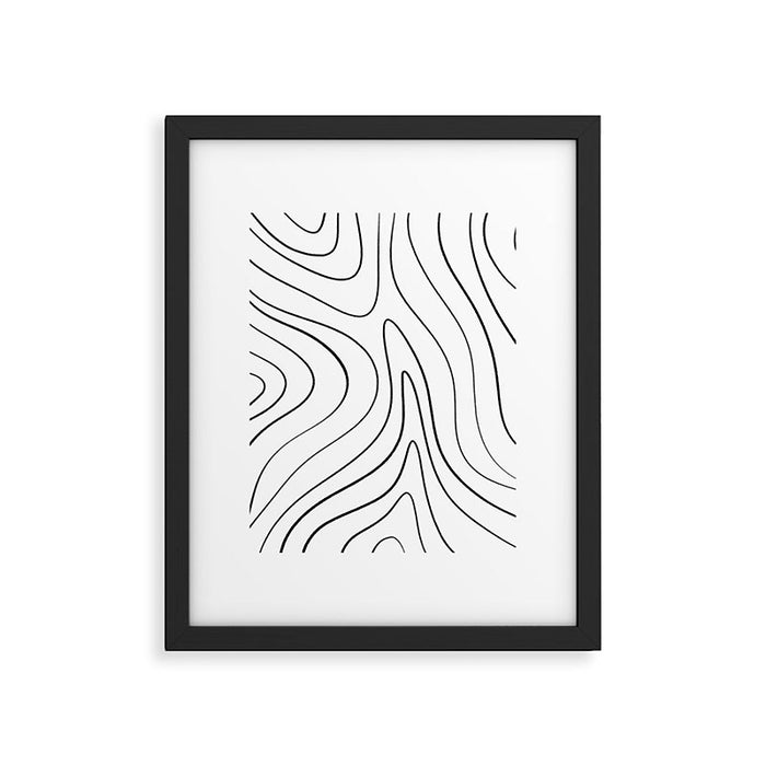 Minimalist Topographical Abstract in Black and White Framed Art Print Gallery Image 1