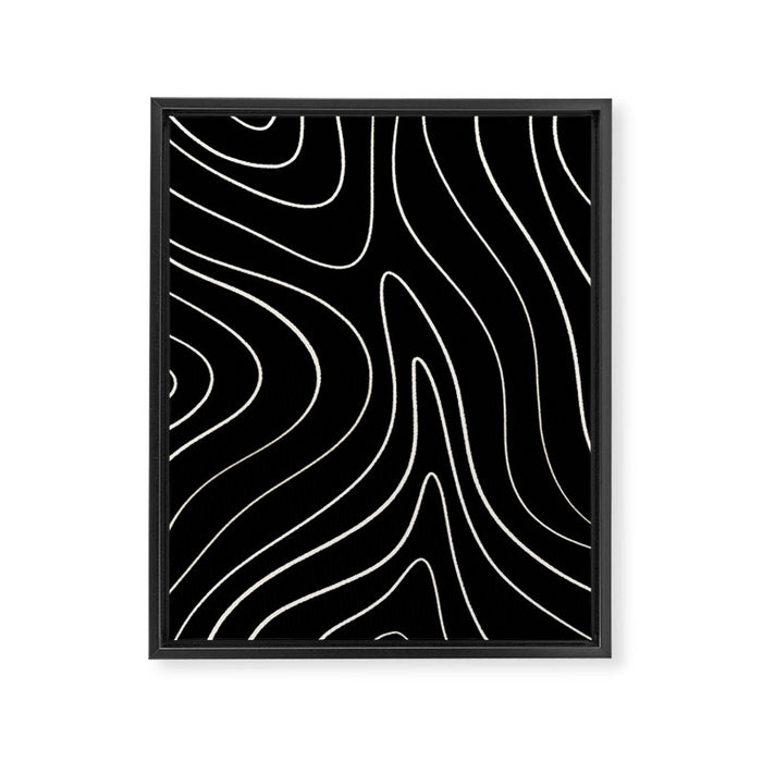 Minimalist Topographical Abstract in Black and Almond Cream Framed Canvas Print Gallery Image 1