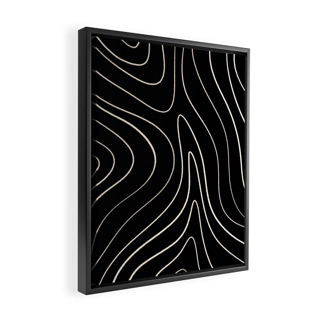Minimalist Topographical Abstract in Black and Almond Cream Framed Canvas Print Gallery Image 2