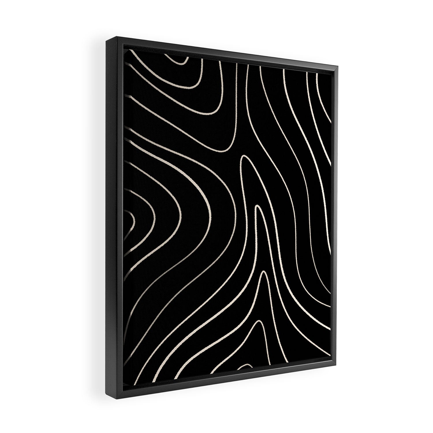 Minimalist Topographical Abstract in Black and Almond Cream Framed Canvas Print Gallery Image 2