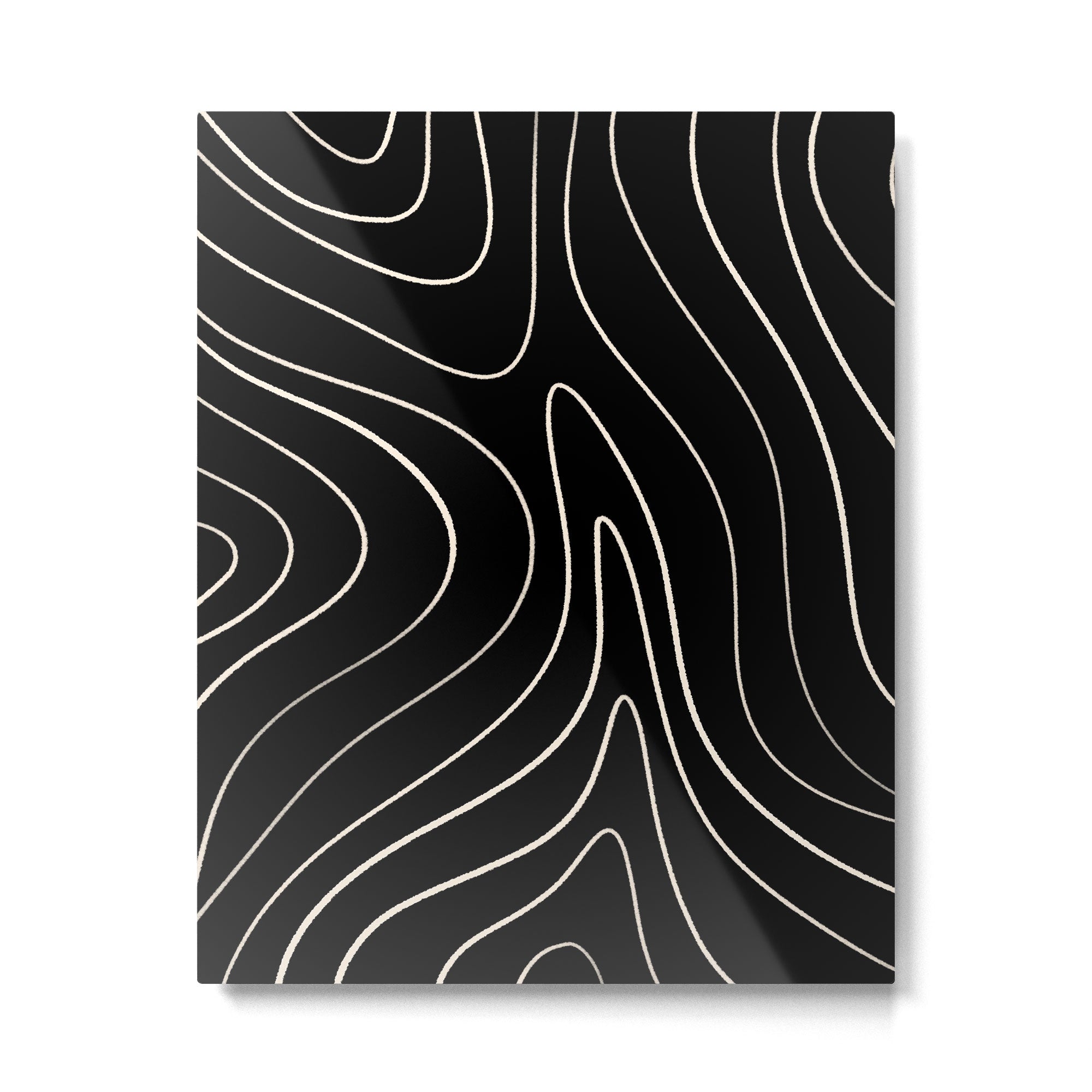 Minimalist Topographical Abstract in Black and Almond Cream Metal Print Gallery Image 4