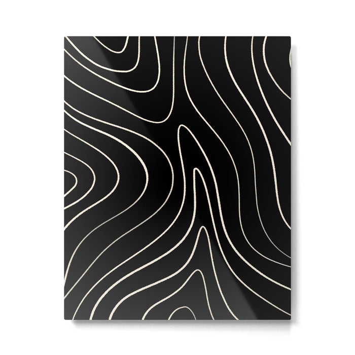 Minimalist Topographical Abstract in Black and Almond Cream Metal Print Gallery Image 1