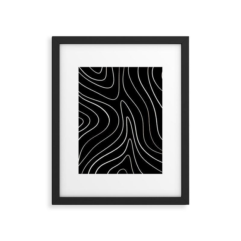 Minimalist Topographical Abstract in Black and Almond Cream Framed Art Print Gallery Image 4