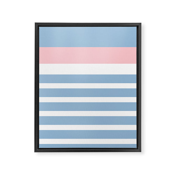 Mixed Stripe Pattern in Baby Blue, Pink, and White Framed Canvas Print Gallery Image 1