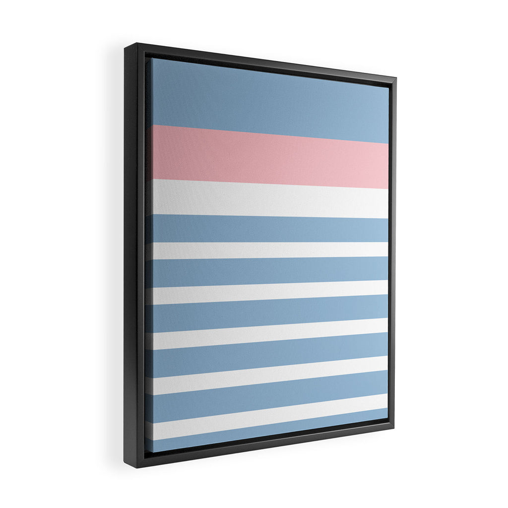 Mixed Stripe Pattern in Baby Blue, Pink, and White Framed Canvas Print Gallery Image 2