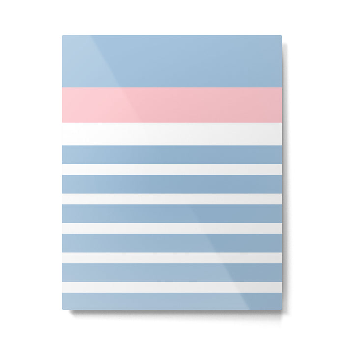 Mixed Stripe Pattern in Baby Blue, Pink, and White Metal Print Gallery Image 1