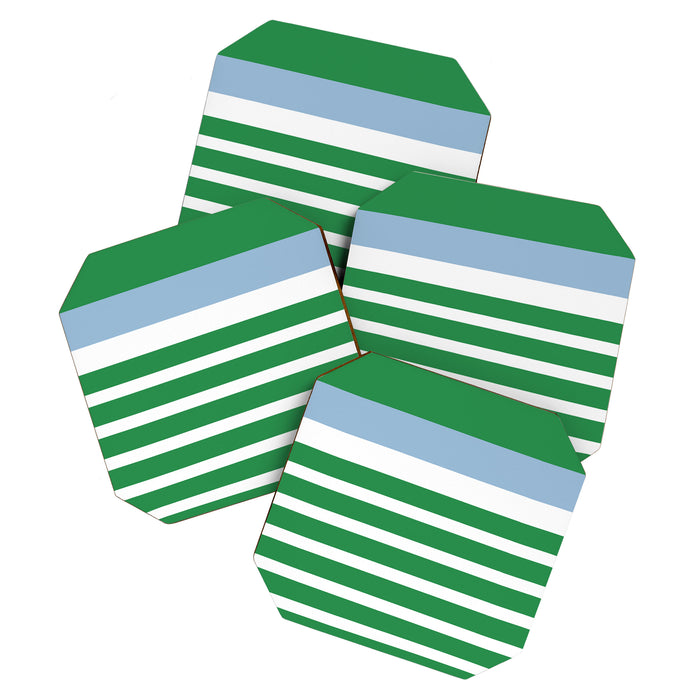 Mixed Stripe Pattern in Green, Baby Blue, and White Coaster Gallery Image 1