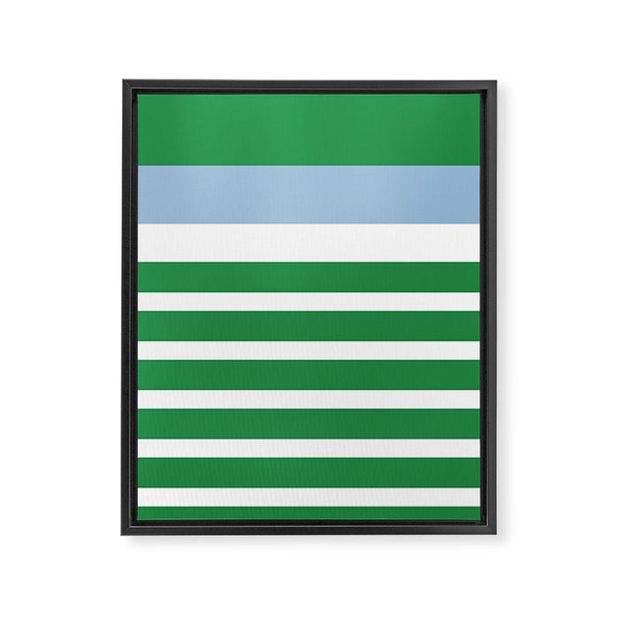 Mixed Stripe Pattern in Green, Baby Blue, and White Framed Canvas Print Gallery Image 1