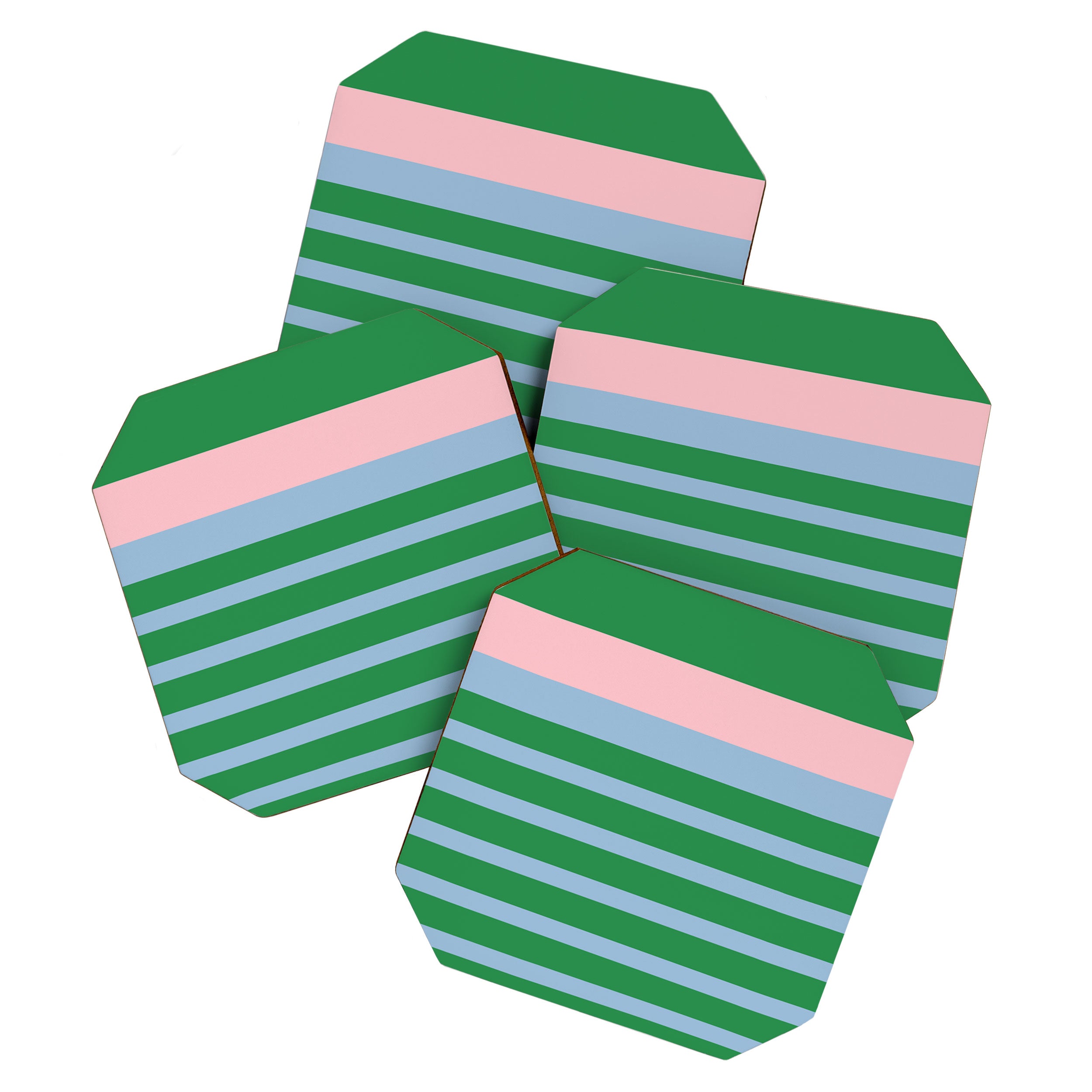 Mixed Stripe Pattern in Green, Pastel Pink, and Baby Blue Coaster Gallery Image 1